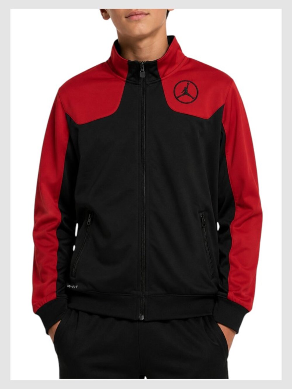 Nike Air Jordan Track Jacket Youth Black Red Jumpman Zip L 16/18